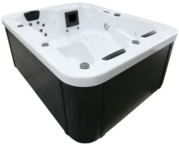 Home Deluxe - Bañera de hidromasaje Exterior - MÁRMOL Blanco Puro - Dimensiones: 210 x 160 x 85 cm - Incl. calefacción, 27 Jets de Masaje y 9 Fuentes de luz I Bañera de hidromasaje Exterior para 3