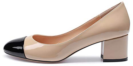 Castamere Mujer Medio Tacón Punta Redondas Tacón Ancho Zapatos de Tacón 5CM Negro Beige Charol Zapatos EU 41