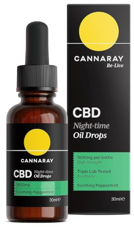 Cannaray CBD Oil Drops for Night-Time, 1800mg, High Strength, Soothing Peppermint | CBD (30ml)