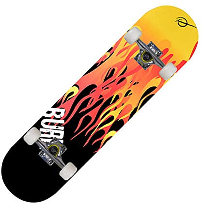 Skateboard Orange Schwarze Flamme Skateboard Kinder ab 8 Jahre 80x20cm 7-Lagigem Ahornholz Longboard Double Kick Komplett für Anfänger Jungen Mädchen Erwachsene Profi Penny Board