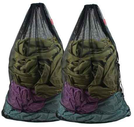 Meeall 2 Pack Mesh Laundry Bags, 23 x 35 Inches Heavy Duty Mesh Wash Bags with Drawstring Closure for College, Dorm, Travel, Family and Apartment Dwellers, Black