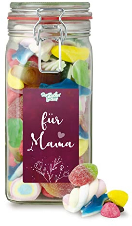 Der Zuckerbäcker Für Mama Süßigkeiten-Bügelglas (760g) - Gummibärchen & Fruchtgummi-Naschglas - Muttertags-Geschenke vom Kind & kleine Überraschung