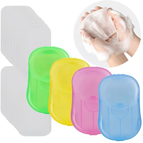 Vonpri Soap Paper Sheets, 400 Sheets Mini Portable Disposable Travel Soap Boxes Hand Washing Cleaning Paper Slices Strips for School On-the-go Camping Hiking Outdoor Foot and Hand Care