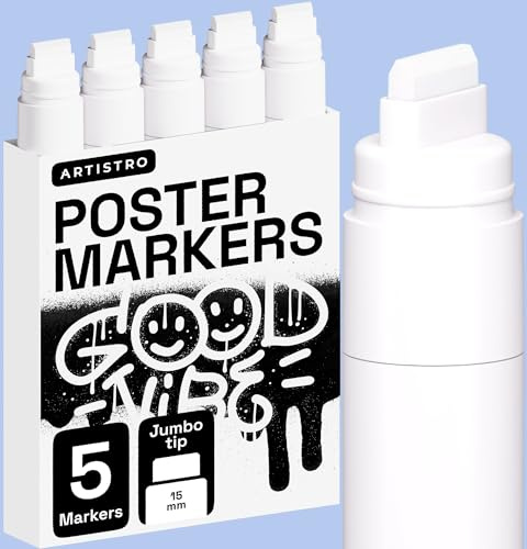 ARTISTRO 5 White Acrylic Paint Pens for Rock Painting, Stone, Ceramic, Glass, Wood, Tire, Fabric, Metal, Canvas - Set of 5 Paint Markers, Water-Based - Jumbo Tip