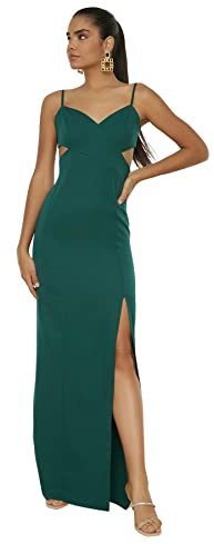 Trendyol Femme Robe de soirée tissée midi Droite, Vert émeraude, 66