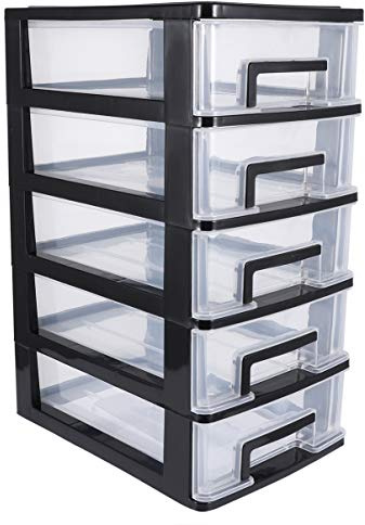 Toyvian Armadio Portaoggetti a 5 Cassetti Plastica Trasparente Organizer Salvaspazio Portatile Per Ufficio Studio Casa Mobiletto Multiuso Per Piccoli Oggetti E Articoli Di Cancelleria