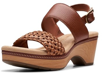 Clarks Seannah stege kil sandal för kvinnor, Gulbrunt läder, 39 EU