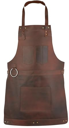 Full Grain Crossbody Handmade Leather apron Butcher, Cook, BBQ Grill, Chef, Woodwork, Apron (Brown)