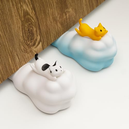 2 pezzi di tappo carino della porta, gatto Cartoon Cloud Door Stop, cuneo decorativo della porta per il pavimento dell'ufficio, Flying Kitty, Blue&White (registrazione del brevetto)