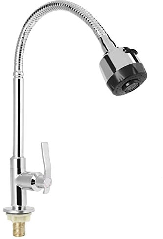 Grifo de Agua Flexible, G1/2 Pulgadas, Giratorio de 360°, Acabado Cromado, Universal, Flexible, Grifo de Agua Fría, Fregadero de Cocina, Aireador de Agua Giratorio, Solo Agua Fría