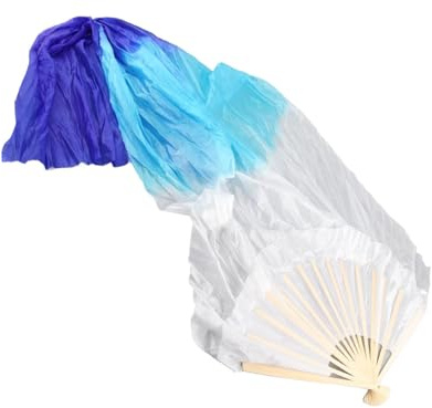 Cyrank Éventail De Danse, 1 Paire D'éventails De Danse Longs, éventails De Danse du Ventre Pliants, éventails De Danse De Performance, éventails Pliants Classiques(Bleu)