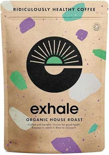 EXHALE Organic Wholebean Coffee - Single Origin and 100% Arabica Beans. For Cafetiere, Filter or AeroPress (Medium Roast, 225g)