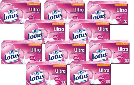 Lotus Ultra Résistant 720 Mouchoirs blanc en boîte (Lot de 10 Boîtes x 72 Mouchoirs) 4 épaisseurs pour plus de confort - Offre Spéciale
