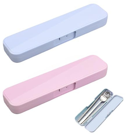 XUZOPIM Caja Para Cubiertos 2 Pcs Caja De Cubiertos Portátil De Viaje Caja De Almacenamiento Para Platos Cuchara Portátil Tenedor Para Trabajo Escuela Camping De Cubiertos De Viaje