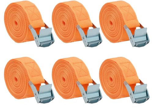 Behiruch 6 Cinghie di Fissaggio, 25 mm x 2.5 m Cinghia di Fissaggio, Regolabile Cinghie con Fibbia, Cinghie di Ancoraggio Tensione Adatto per Moto, Auto, Portabiciclette, Resistenza Fino a 250 kg