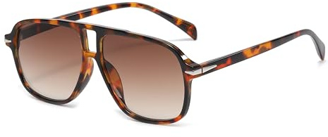 Long Keeper Lunettes de Soleil Pilote Homme Femme Lunette de Soleil Vintage Année 70 Classique Lunettes Pilote Carré Lunettes de Conduite UV400 (Écaille de Tortue Monture - Lentilles Marron Dégradé)