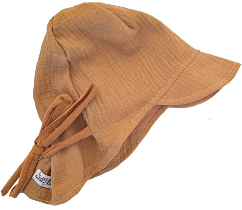 Fuchs & Kiwi Baby Sommerhut Musselin – UV-Schutz 50+ & atmungsaktiv – Mitwachsend – 100% Baumwolle – Öko-Tex – Sonnenhut Baby – Handmade in Berlin (DE/NL/SE/PL, Alphanumerisch, XS, Uni Zimt)