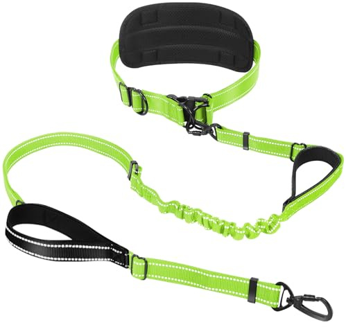 Hands Free Large Dog Leash, 6-8 FT Bungee Leash with Waist Belt for Dog Up to 150 lbs, Running Walking Jogging
