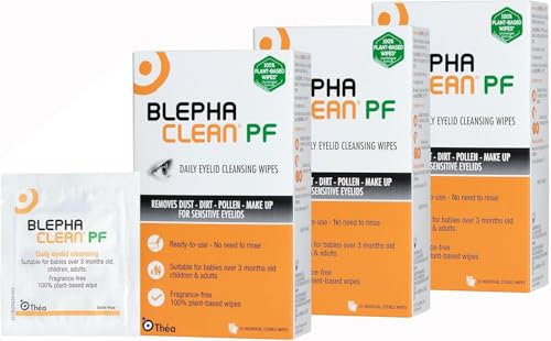60 x BlephacleanPF Daily Eyelid Wipes - Gentle Cleansing for the eyelids and skin around the eyes | Suitable for Babies (over 3 months old) children & adults | 20 Sterile Plastic-Free Wipes x 3 packs