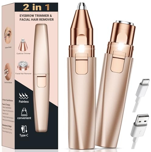 Tondeuse à sourcils pour femme : rasoir 2 en 1 rechargeable pour le visage et les sourcils – Appareil d'épilation électrique indolore pour poils fins, lèvre supérieure, menton