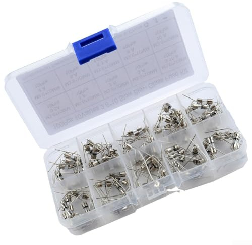Oniissy Tubo fusible de vidrio de 3,6 x 10 mm con pin, kit de 100 piezas, 10 especificaciones 0,5 A-10 A directo 250 V para equipos eléctricos y electrodomésticos