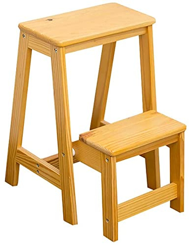 LWJSOCP Articoli per la casa Scala Pieghevole a 2 gradini in Legno, Sgabello per Scale Interne, Gradino da Cucina in Legno (Naturale)