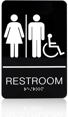 Braille Modern Restroom Sign, 23x15cm/9.06x5.91 Inch Male & Female Compliant Braille Bathroom Unisex Sign Business Bathroom Plaque Decoration Decor for Business Toilet Door Wall