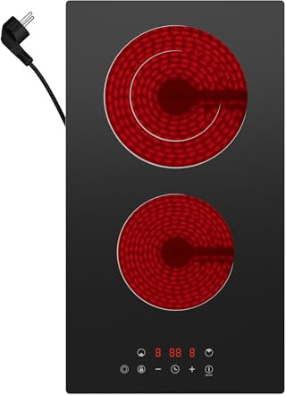 CDV Doppia Piano Cottura Elettrico 3200W (2000W+1200W), Piano Cottura 2 Fuochi in Vetroceramica, Controllo Touch, Timer, Sicurezza Bambini, Adatto a Tutte le Pentole