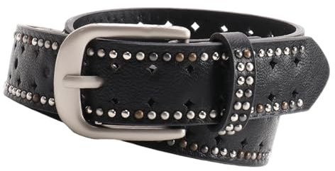 Oxxggkao Correa de cintura para mujer, estilo punk con remaches decorativos en cinturón ajustable de piel sintética, Negro, Talla única