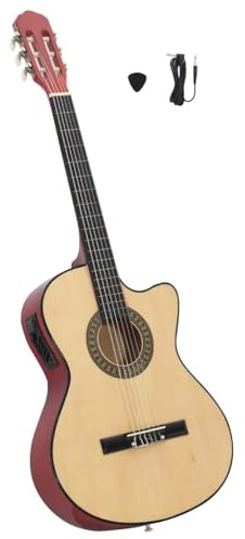 Runheo Westerngitarr cutaway med equalizer och 6 strängar av lindträ, 4/4 storlek 99 cm, nylonsträngar, naturlig finish, för nybörjare, undervisning, scen och hemma