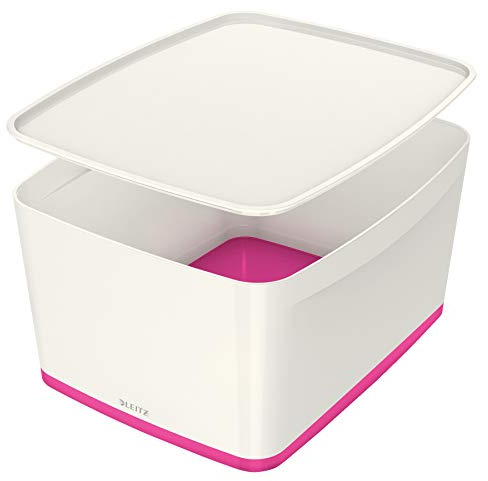 Leitz MyBox, Aufbewahrungsbox mit Deckel, Groß, Blickdicht, Weiß/Pink Metallic, Kunststoff, 52161023