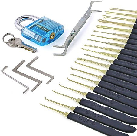 TPM Go - Set di 24 grimaldelli in titanio con portafoglio, multipick con serratura blu per addestramento principianti