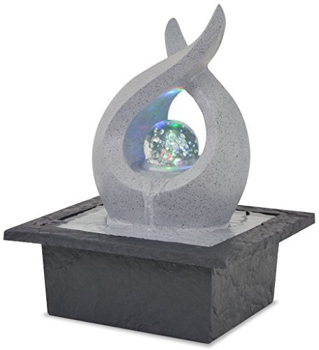 Festnight Fuente de Agua de Interior con Luz LED - Color de Gris y Negro Material de Poliresina y Plástico, 21,5x19x28 cm