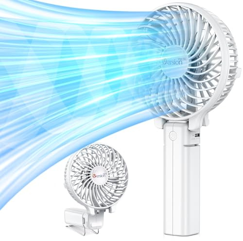 VersionTECH. Portable Handheld Fan, Powerful+Durable+4000mAh+180° Foldable, Mini Table Fans with USB Rechargeable Battery Operated Cooling Accessories for Personal Use, Travel, Office White