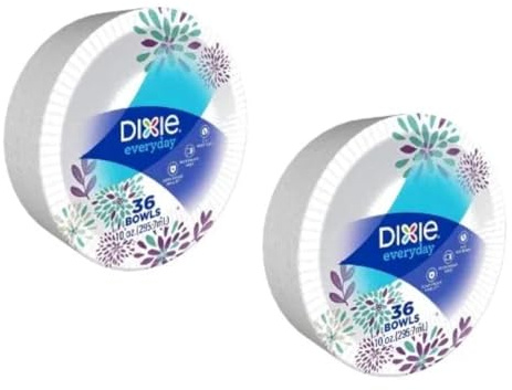 Dixie Everyday Paper Bowls, 10 Ounces, 36 Count, Lunch Size Disposable Plates (2 PACK)