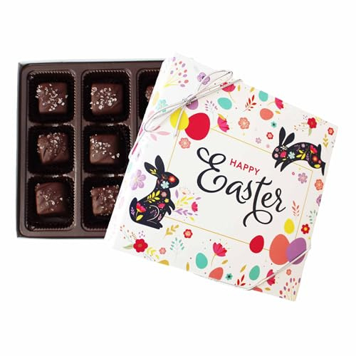 Vermont Nut Free Chocolates Easter Dark Chocolate Sea Salt Caramels (9-Pieces), Kosher, Nut-Free, Egg-Free