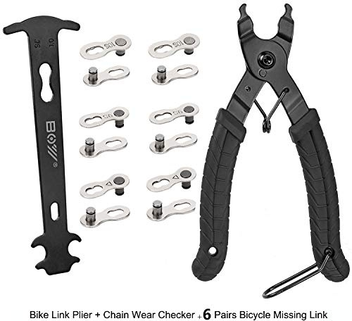 QKURT Bike Chain Tool Set + Chain Wear Gauge + 6 Pairs Bicycle Missing Link, Chain Plier Quick Link Plier for 6/7/8/9/10 Speed Chains Repair | Professional Bicycle Chain Tool Kit
