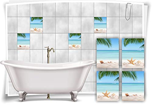 Medianlux Fliesen-Aufkleber SPA Wellness Seestern Muschel Palme Sand Strand Bad WC Deko, 20x25cm fp5p494h-134768