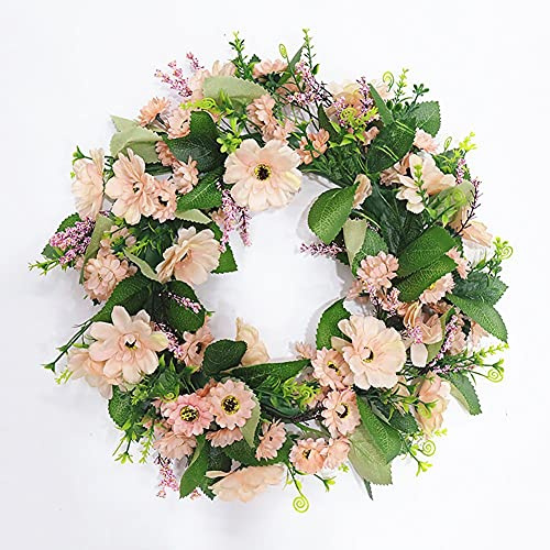 HAOSHICS Corona colgante de flores artificiales, guirnalda de imitación para puerta delantera, corona artificial para puerta, boda, fiesta, hogar, pared, decoración de ventana (crisantemo champán)