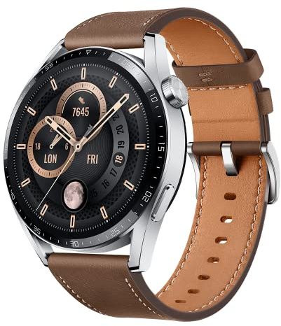HUAWEI Watch GT 3 46mm Smartwatch, Lange Akkulaufzeit, ganztägige SpO2-Überwachung, KI-Lauftrainer, genaue Herzfrequenzüberwachung, 100+ Trainingsmodi, Brown Leather