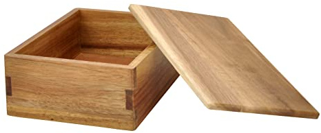 Spiretro Wooden Storage Box with Lid, Stash Box, Keepsake Chest to Organize Jewelry, Coins, Cards, Small Treasure, Handmade Natural Acacia Decorative Crate, Brown- 8 x 6 x 3 inches