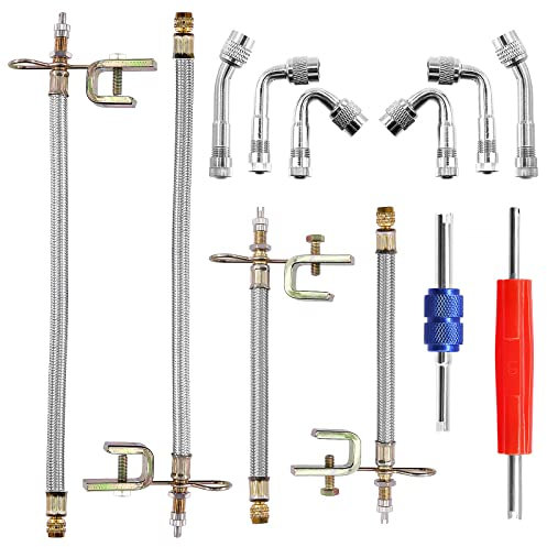 Keadic 12Pcs 7 12 Universal Stainless Steel Tire Wheel Valve Stem Extension with 45 90 135 Degree Brass Valve Stem Extender and Valve Core Removal Repair Tools for Truck RV Motorcycle Bike Trailer