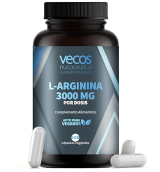 L-Arginina Pura 3000 mg | Aumento de la Masa Muscular | Incrementa la Fuerza y Vigor del Músculo | 160 Cápsula | Apto para Veganos