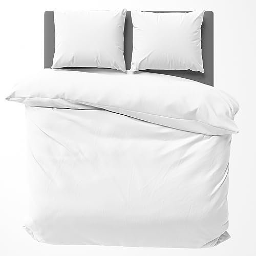 Visaggio Bettwäsche 155x220 cm Bettbezug Garnitur Set Bettwaren Baumwolle Uni Einfarbig Weiß