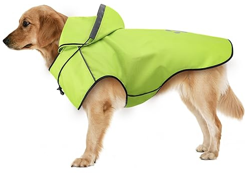 Impermeabile Cane, Cappotto Impermeabile per Cani Taglia Grande Medi Piccola, Regolabile Antipioggia cane, Mantella Cane Pioggia con Cappuccio e Foro per Colletto e Strisce Riflettenti protettive - L