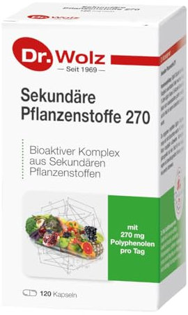 Dr. Wolz Sekundäre Pflanzenstoffe 270, 120 Kapseln | 270mg Polyphenole pro Tagesdosis | 26 verschiedene Zutaten mit OPC, Quercetin, Zitrusflavonoide, Resveratrol