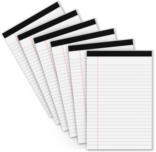 Legal Pads 5x8 Small Note Pads 5x8 Notepads for Work, 6 Pack Writing Pads 5x8 College Ruled Lined Paper Pads, Micro Perforated Decent 80 GSM 5x8 in Legal Note Pad Narrow Ruled, 30 Sheet per Notepad
