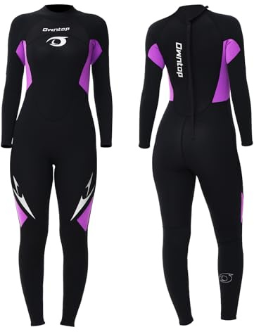 Owntop Kvinnors Helfigur 3/2mm Dräkt, Ultra-Stretch Långärmad Vinterdräkt, Bakre Zip Vuxen Neopren Surfning Dykning Våt Dräkt, Kvinnor Lila XXL