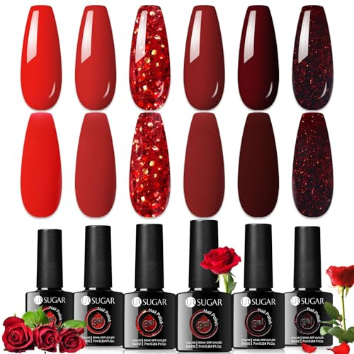 UR SUGAR UV Nagellack Rot, UV Nagellack Gel für Gelnägel DIY Nail Art Kit für Valentinstag Hochzeit Dating Weihnachtswochenende Party