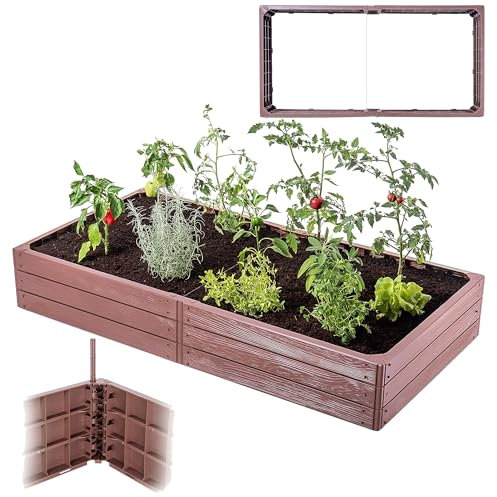 KADAX Jardin, plate-bande surélevée, pour la culture de légumes, de fleurs et d'herbes, parterre de fleurs, parterre d'herbes, parterre de légumes, bordure en plastique (rectangulaire, marron)